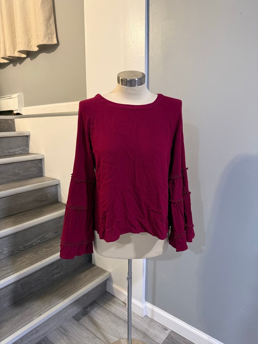 Altar'd State Burgundy Bell Sleeve Boho Top Size M
